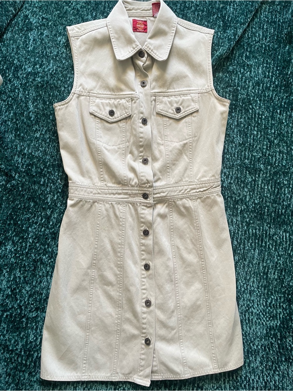 90s Y2K Gap Denim Khaki Button Down Utility Mini Dress Sz 6 Western Cottage